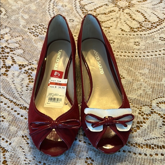 SARTO By Franco Sarto Shoes - SARTO By Franco Sarto Red Peep-Toe Heels with Bow